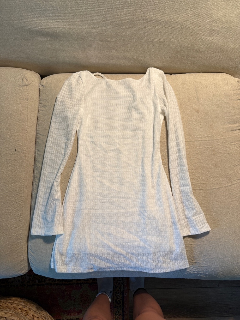 SHEIN White Textured Long-Sleeve Mini Dress